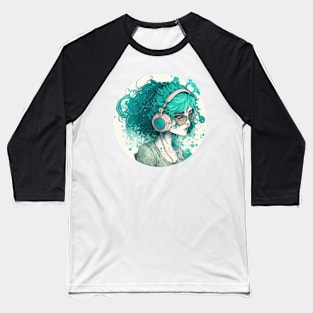 Teal haired woman headphones and glasses Baseball T-Shirt